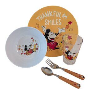 Pottery Barn Kids Mickey Mouse Thanksgiving Dinnerware Plate Bowl Cup Fork Spoon